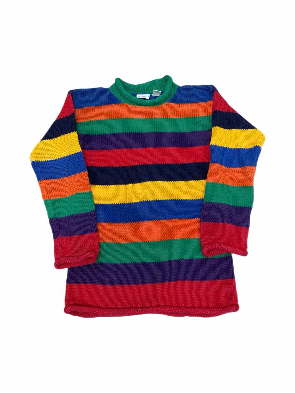 Copper Key Vintage Multi-Color Rainbow Striped Cotton-Ramie Blend Knit Sweater
